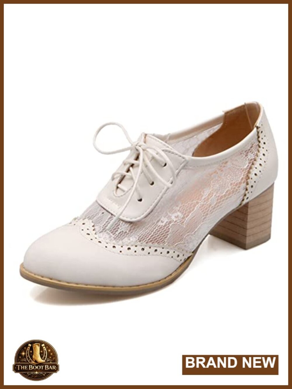 Womens Lace Mesh Chunky Heel Wingtip Oxfords Round Toe Block Heels Lace-Up